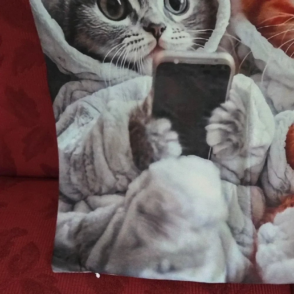 Cozy Cat Pillow Cover with Kittens in Robes